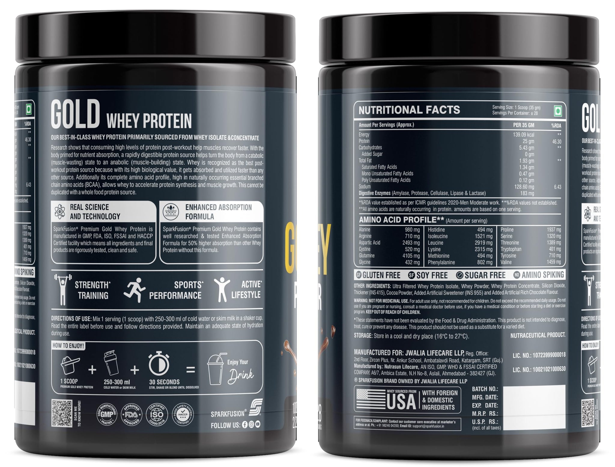 Sparkfusion Gold Whey Protein Isolate Powder Supplement, 1 kg (Pack of 1) - close-up detail (20)