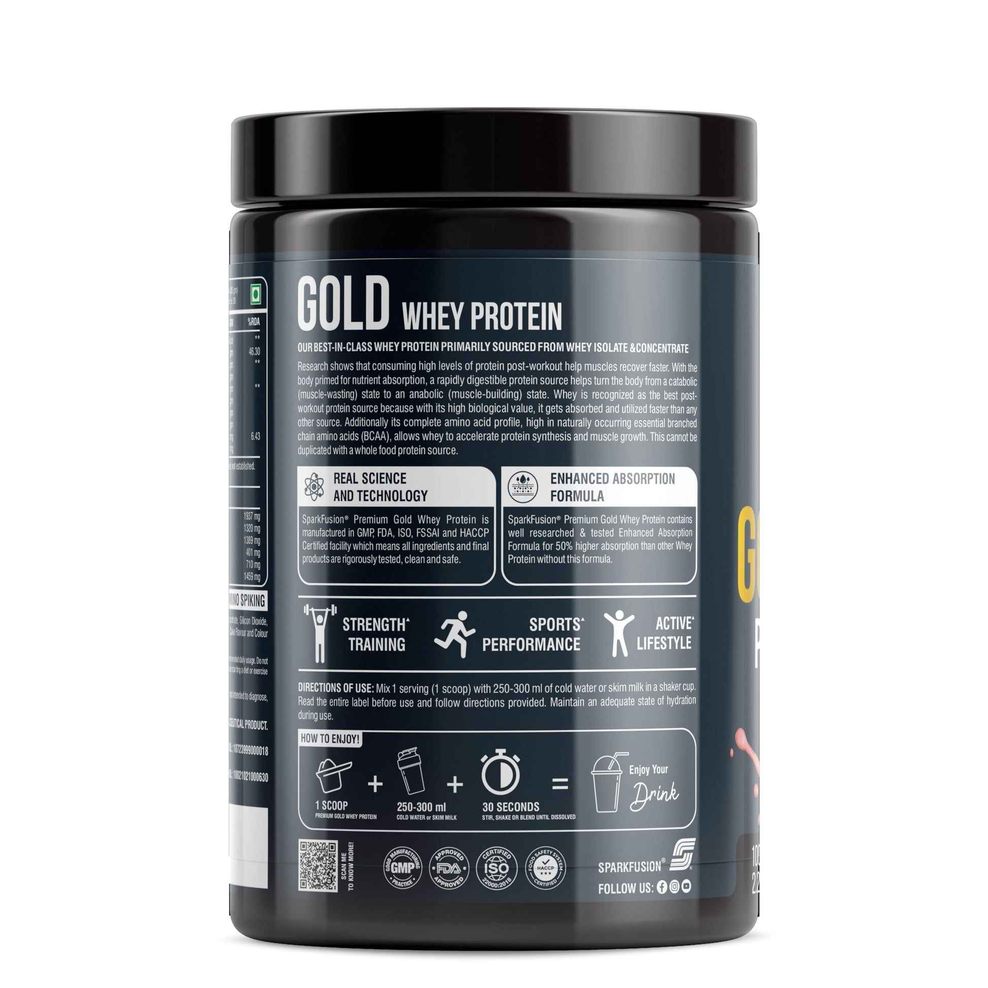 Sparkfusion Gold Whey Protein Isolate Powder Supplement, 1 kg (Pack of 1) - ingredients panel (26)