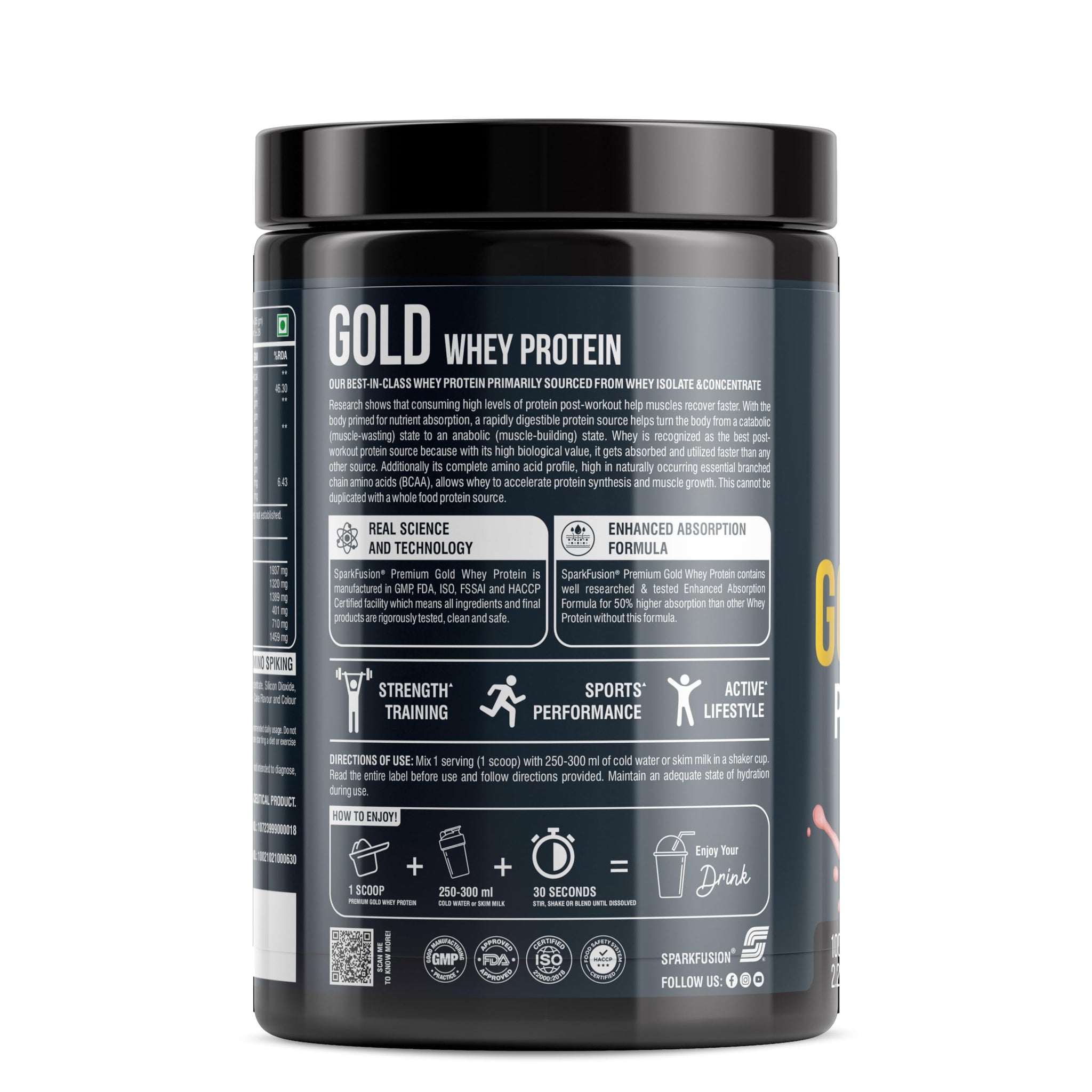 Sparkfusion Gold Whey Protein Isolate Powder Supplement, 1 kg (Pack of 1) - ingredients panel (26)