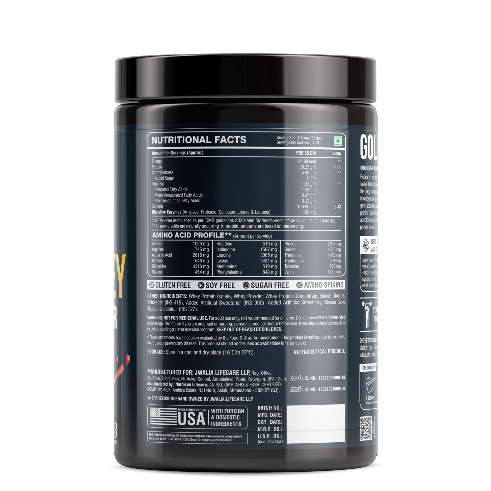 Sparkfusion Gold Whey Protein Isolate Powder Supplement, 1 kg (Pack of 1) - close-up detail (27)
