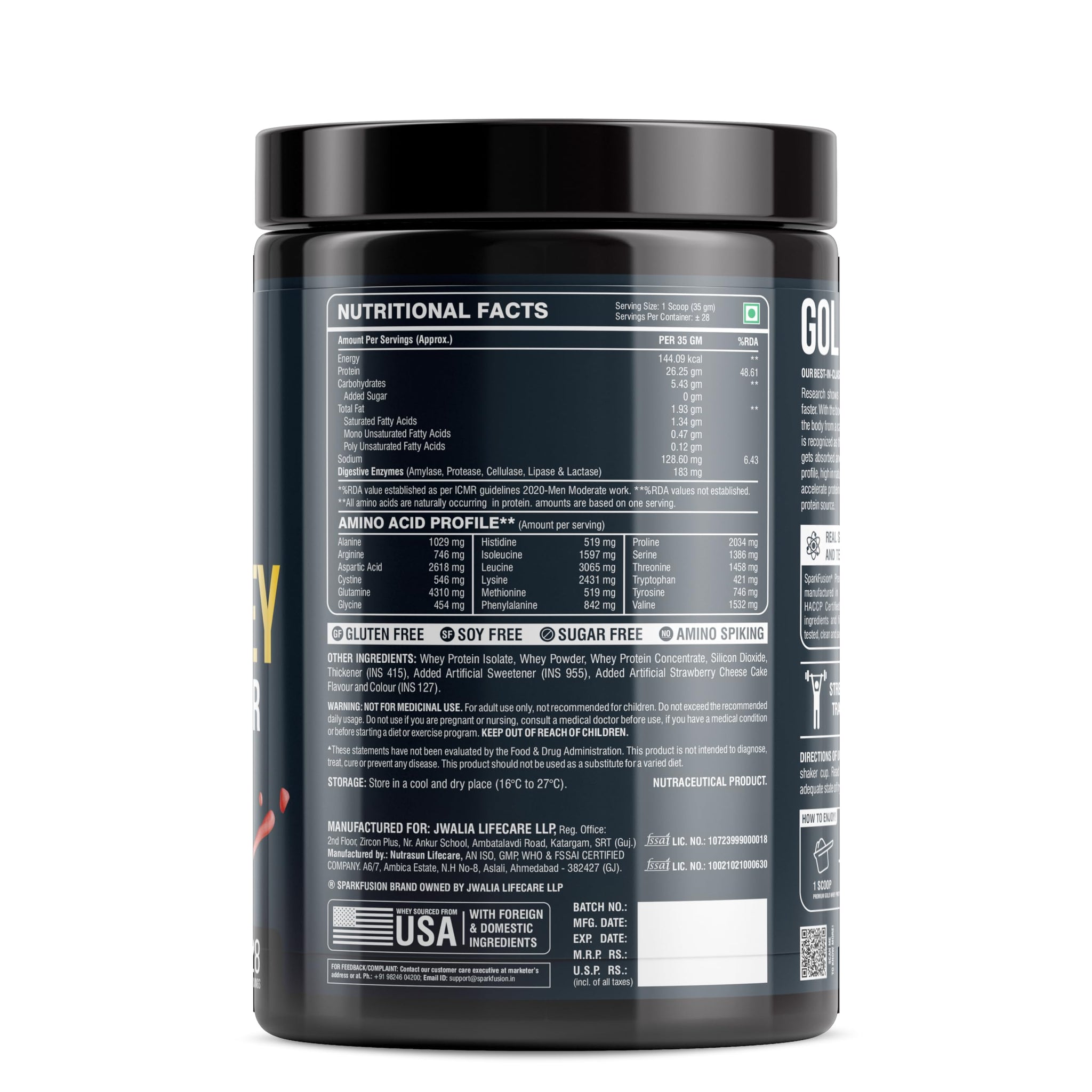 Sparkfusion Gold Whey Protein Isolate Powder Supplement, 1 kg (Pack of 1) - close-up detail (27)