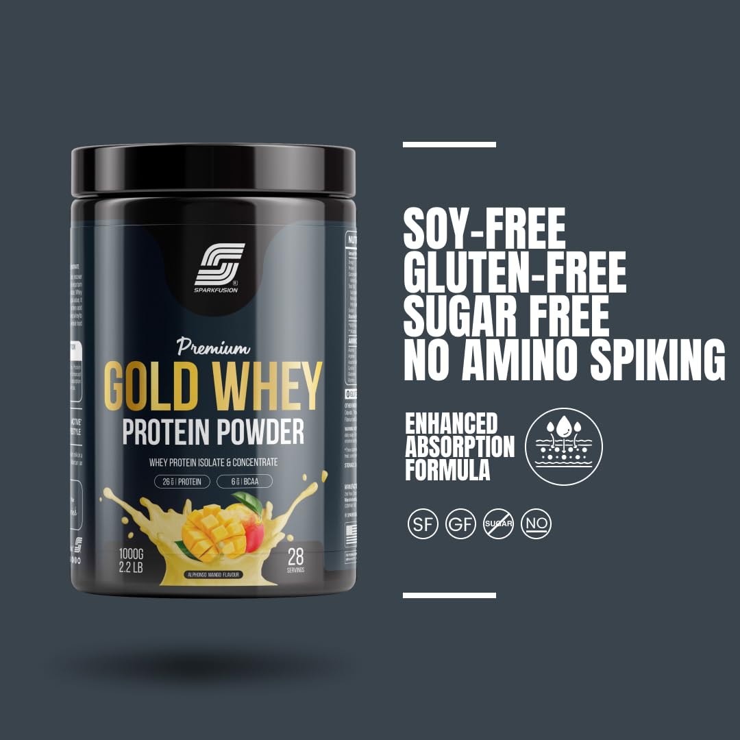 Sparkfusion Gold Whey Protein Isolate Powder Supplement, 1 kg (Pack of 1) - back view
