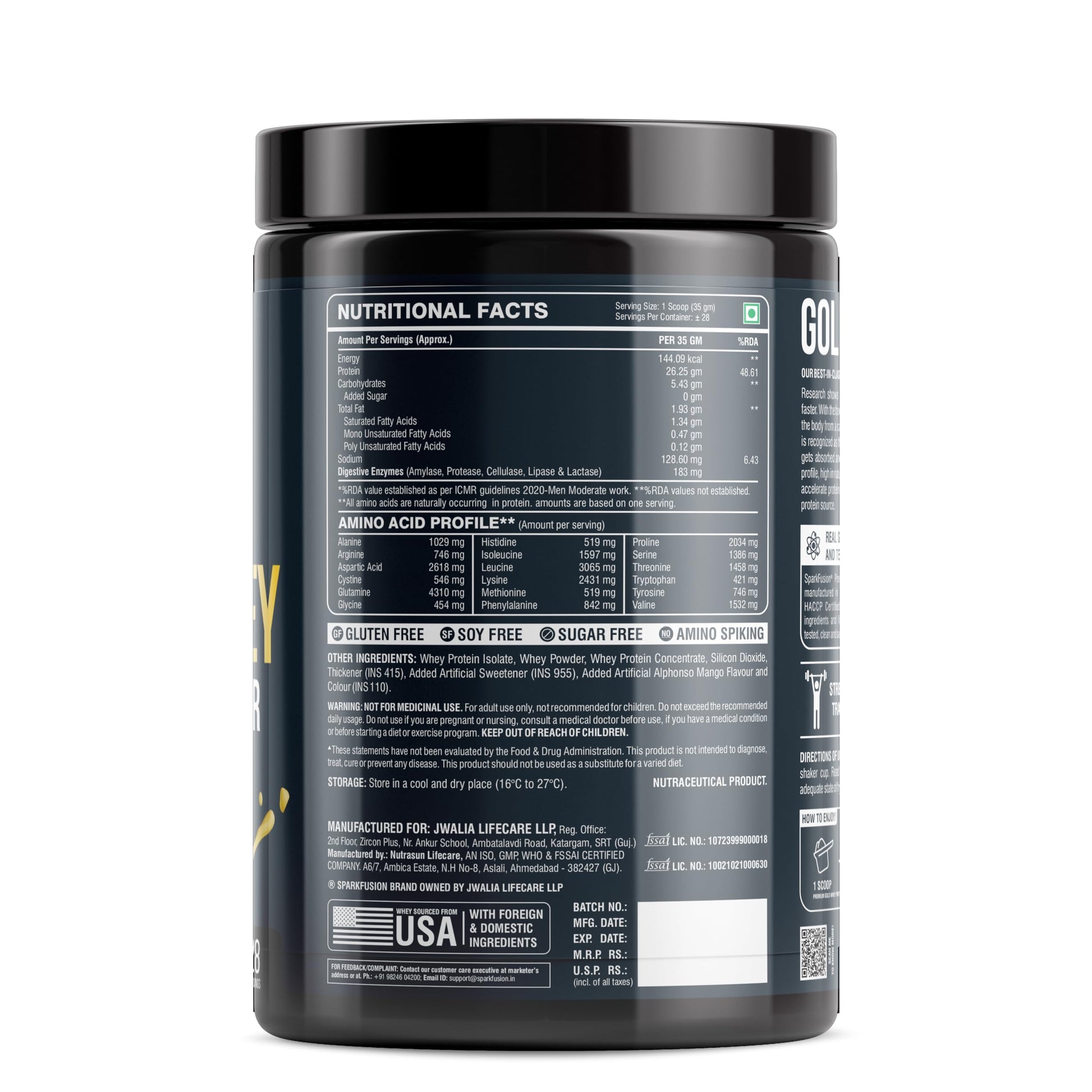 Sparkfusion Gold Whey Protein Isolate Powder Supplement, 1 kg (Pack of 1) - close-up detail