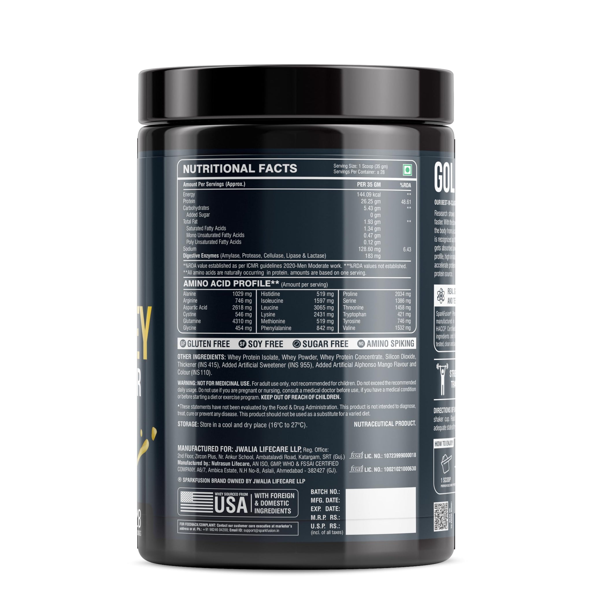 Sparkfusion Gold Whey Protein Isolate Powder Supplement, 1 kg (Pack of 1) - close-up detail