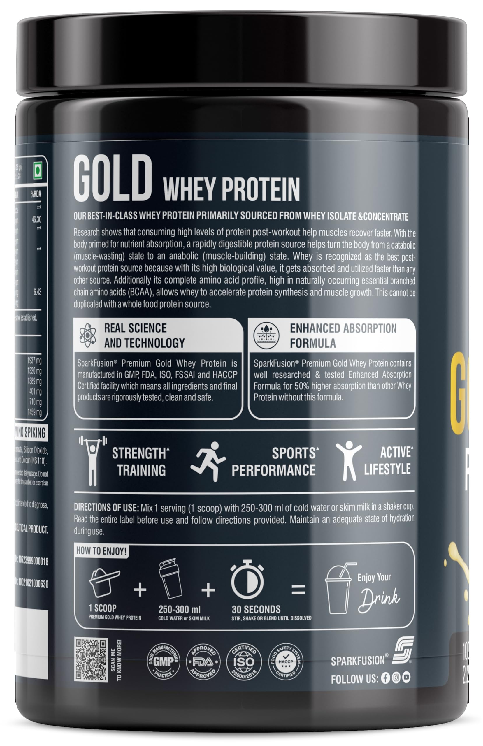 Sparkfusion Gold Whey Protein Isolate Powder Supplement, 1 kg (Pack of 1) - in use