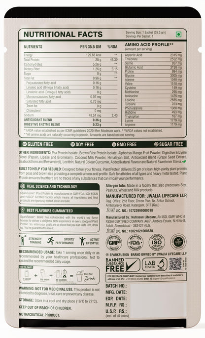 Sparkfusion Plant Protein Powder - Pea & Brown Rice Protein, Vegan, Gluten-Free, Soy-Free, Non-GMO, Digestive Enzymes - close