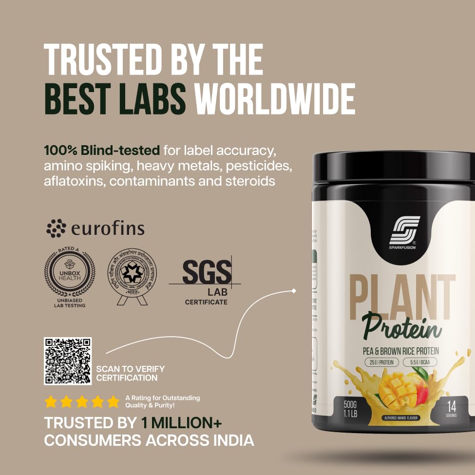 Sparkfusion Plant Protein Powder - Pea & Brown Rice Protein, Vegan, Gluten-Free, Soy-Free, Non-GMO, Digestive Enzymes - front