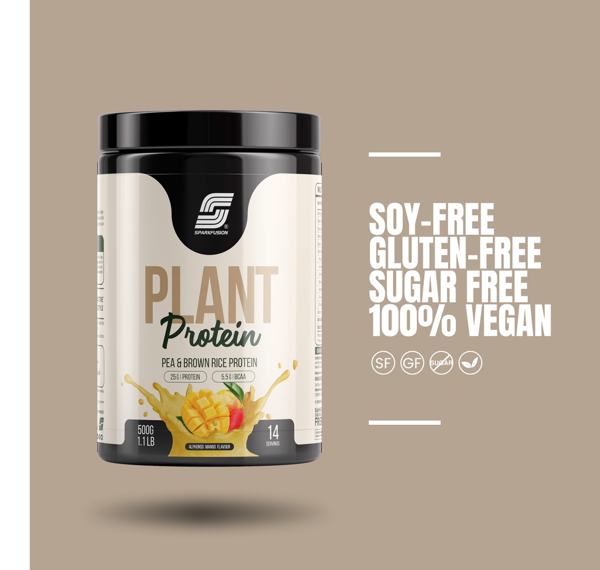 Sparkfusion Plant Protein Powder - Pea & Brown Rice Protein, Vegan, Gluten-Free, Soy-Free, Non-GMO, Digestive Enzymes - back 