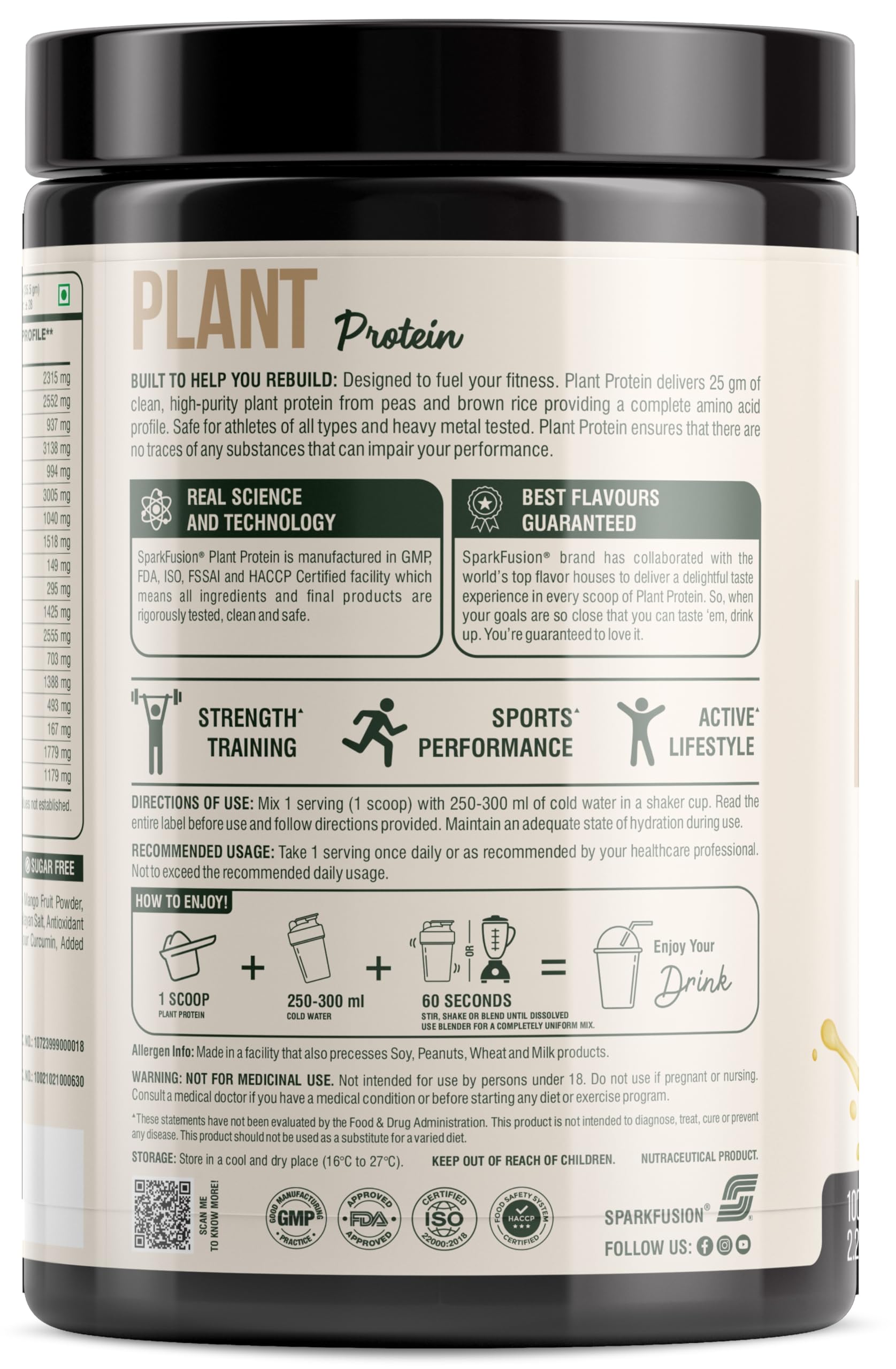 Sparkfusion Plant Protein Powder - Pea & Brown Rice Protein, Vegan, Gluten-Free, Soy-Free, Non-GMO, Digestive Enzymes - close