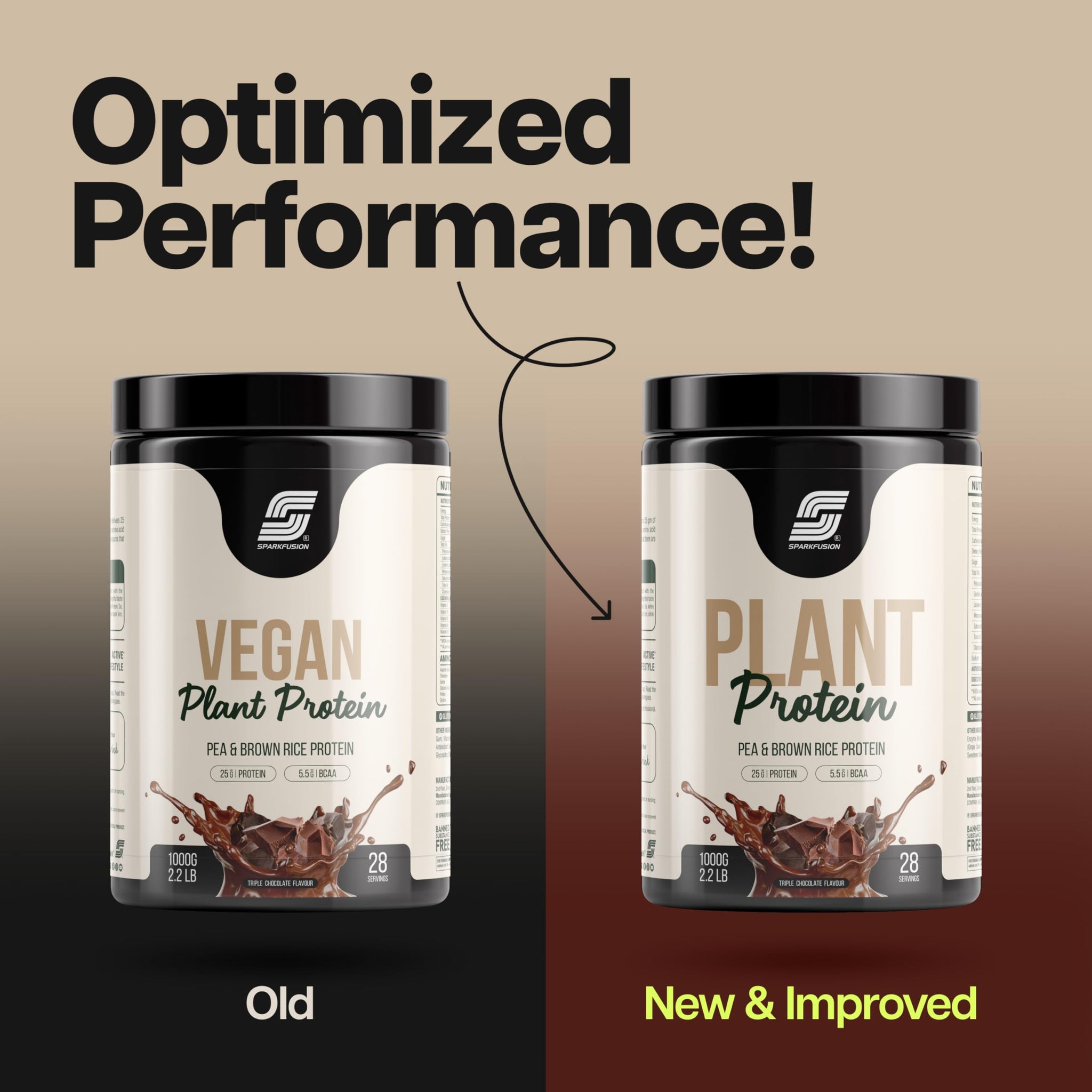 Sparkfusion Plant Protein Powder - Pea & Brown Rice Protein, Vegan, Gluten-Free, Soy-Free, Non-GMO, Digestive Enzymes - label