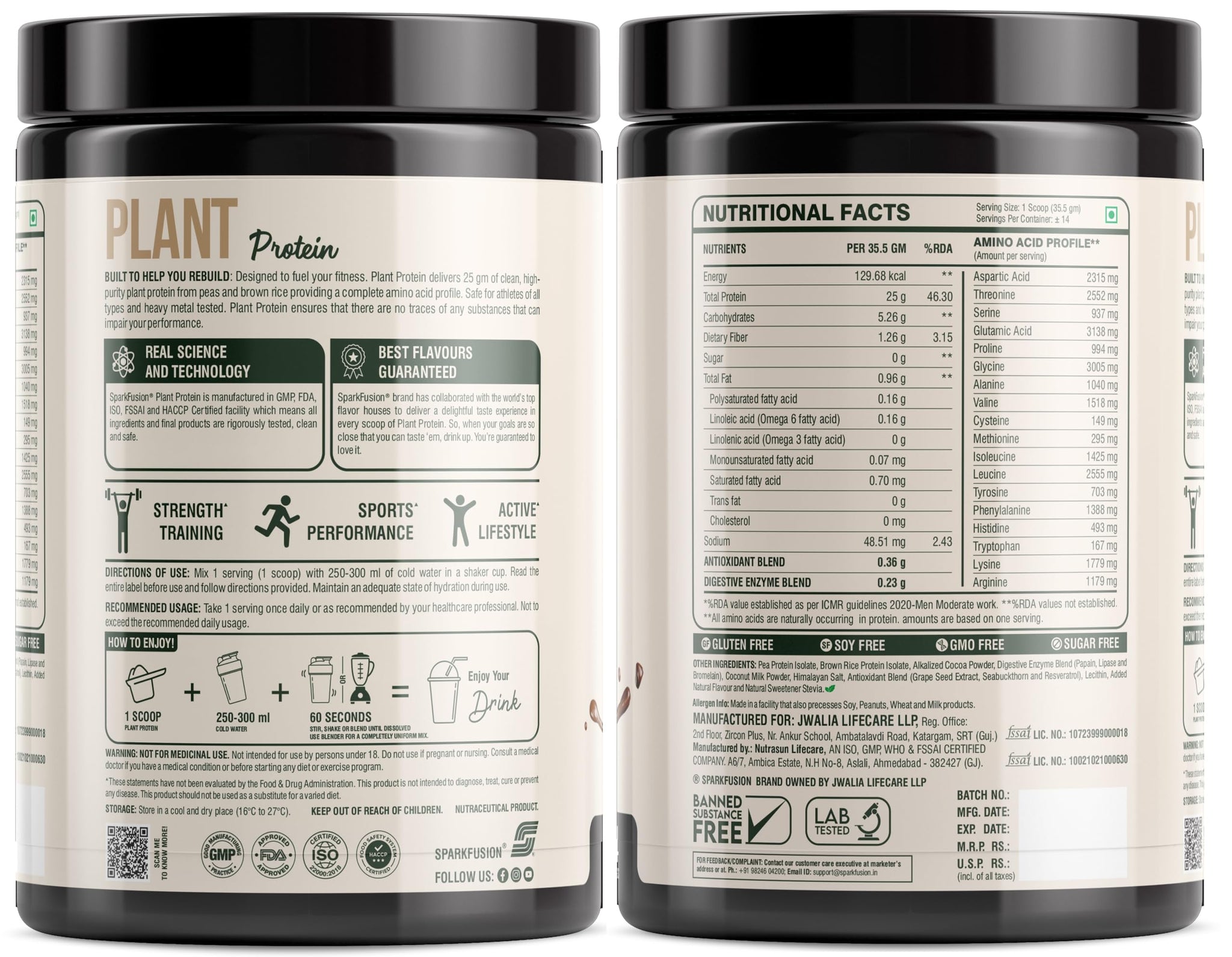 Sparkfusion Plant Protein Powder - Pea & Brown Rice Protein, Vegan, Gluten-Free, Soy-Free, Non-GMO, Digestive Enzymes - close