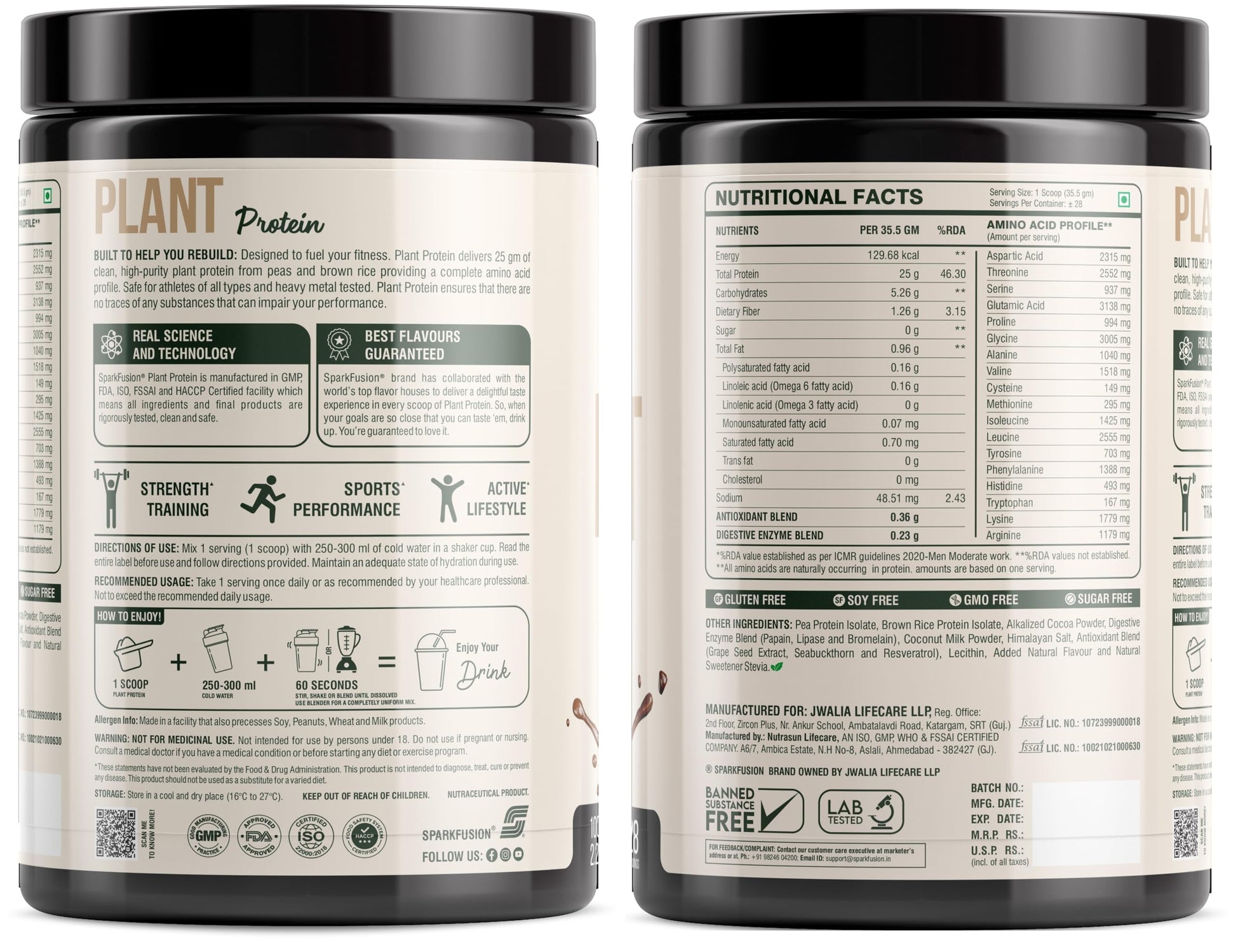 Sparkfusion Plant Protein Powder - Pea & Brown Rice Protein, Vegan, Gluten-Free, Soy-Free, Non-GMO, Digestive Enzymes - close