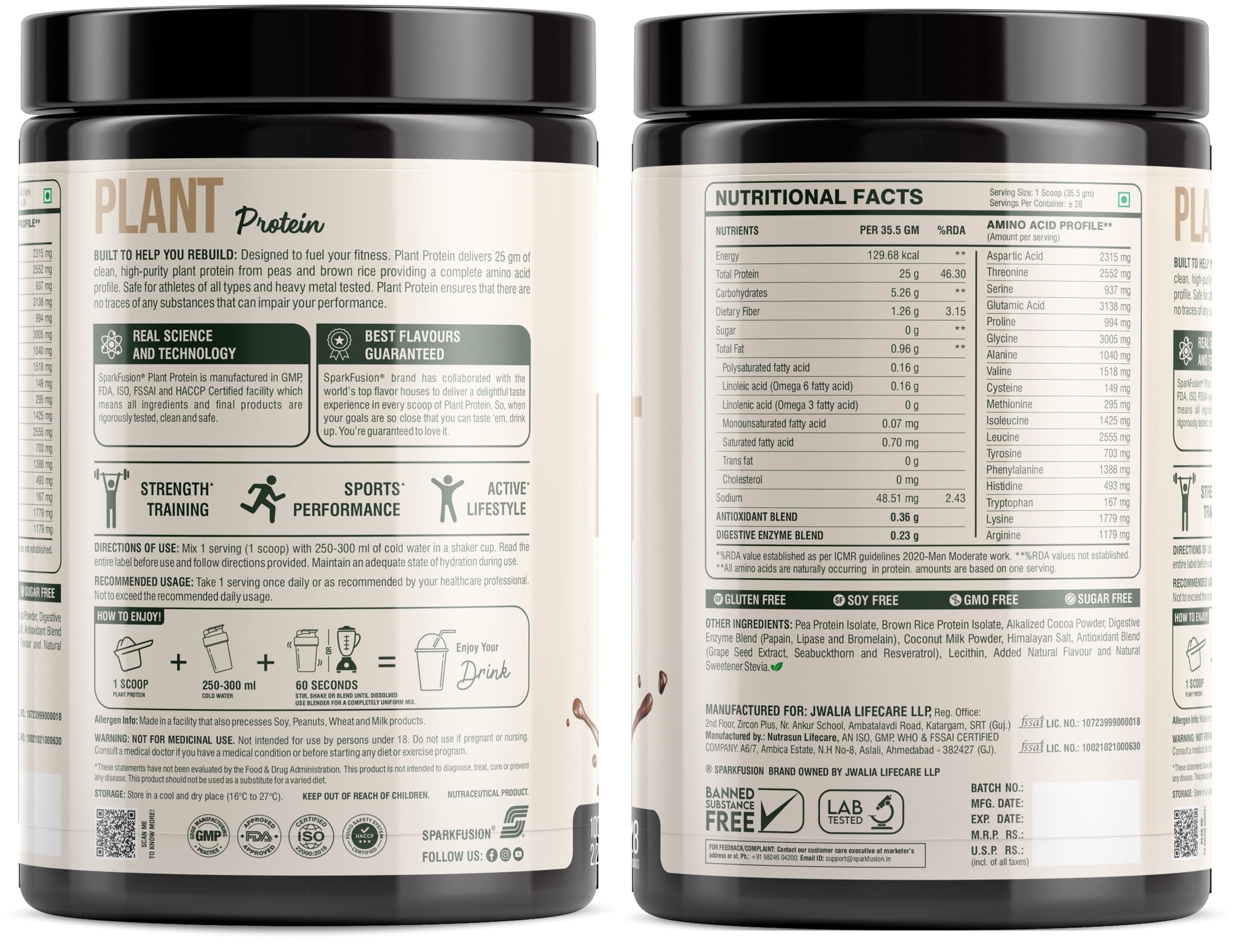 Sparkfusion Plant Protein Powder - Pea & Brown Rice Protein, Vegan, Gluten-Free, Soy-Free, Non-GMO, Digestive Enzymes - close