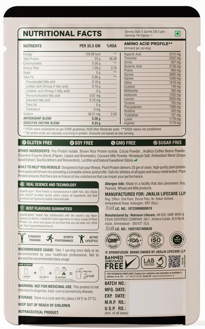 Sparkfusion Plant Protein Powder - Pea & Brown Rice Protein, Vegan, Gluten-Free, Soy-Free, Non-GMO, Digestive Enzymes - in us