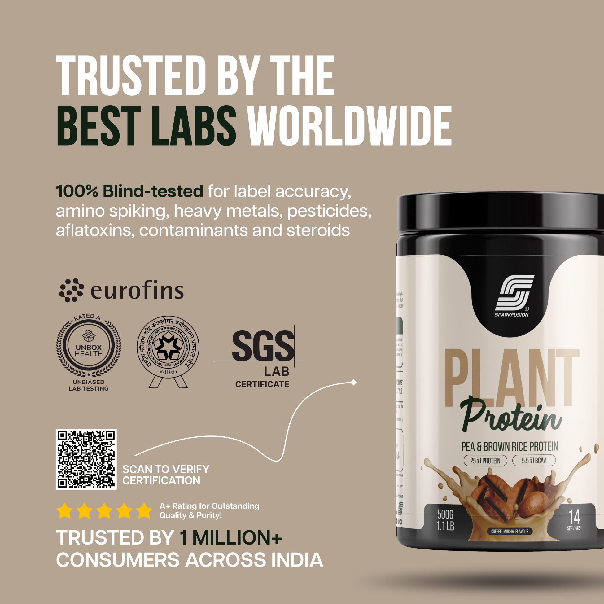 Sparkfusion Plant Protein Powder - Pea & Brown Rice Protein, Vegan, Gluten-Free, Soy-Free, Non-GMO, Digestive Enzymes - front