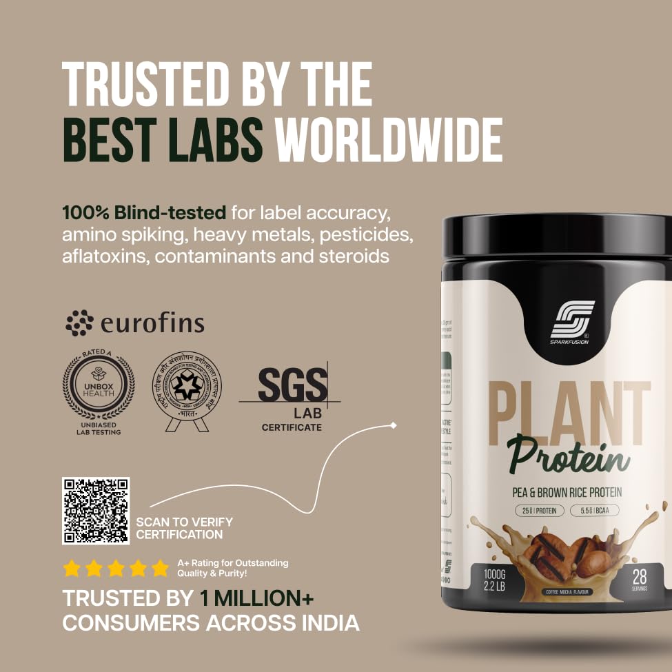 Sparkfusion Plant Protein Powder - Pea & Brown Rice Protein, Vegan, Gluten-Free, Soy-Free, Non-GMO, Digestive Enzymes - front