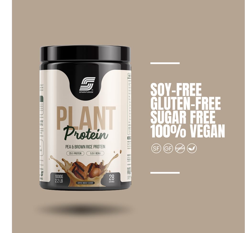 Sparkfusion Plant Protein Powder - Pea & Brown Rice Protein, Vegan, Gluten-Free, Soy-Free, Non-GMO, Digestive Enzymes - back 
