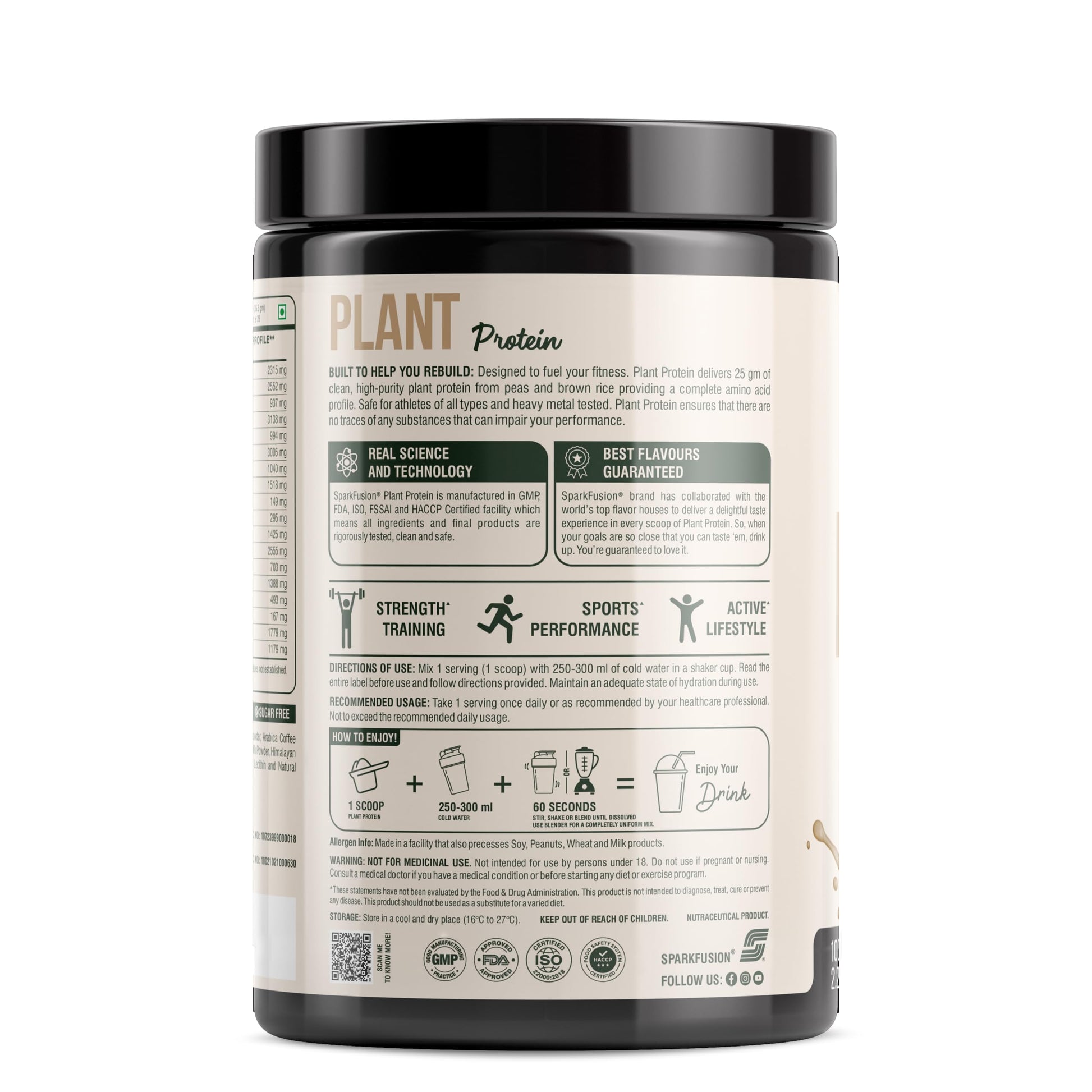 Sparkfusion Plant Protein Powder - Pea & Brown Rice Protein, Vegan, Gluten-Free, Soy-Free, Non-GMO, Digestive Enzymes - ingre