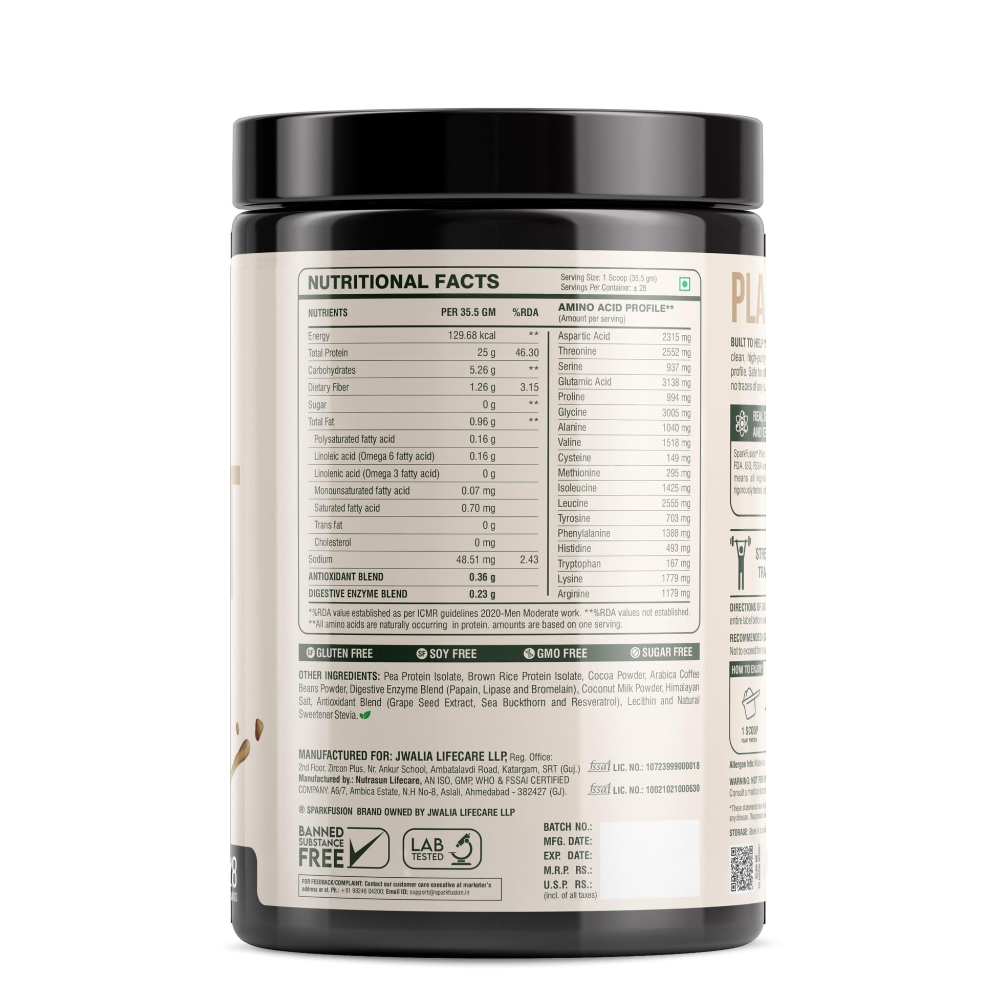 Sparkfusion Plant Protein Powder - Pea & Brown Rice Protein, Vegan, Gluten-Free, Soy-Free, Non-GMO, Digestive Enzymes - close