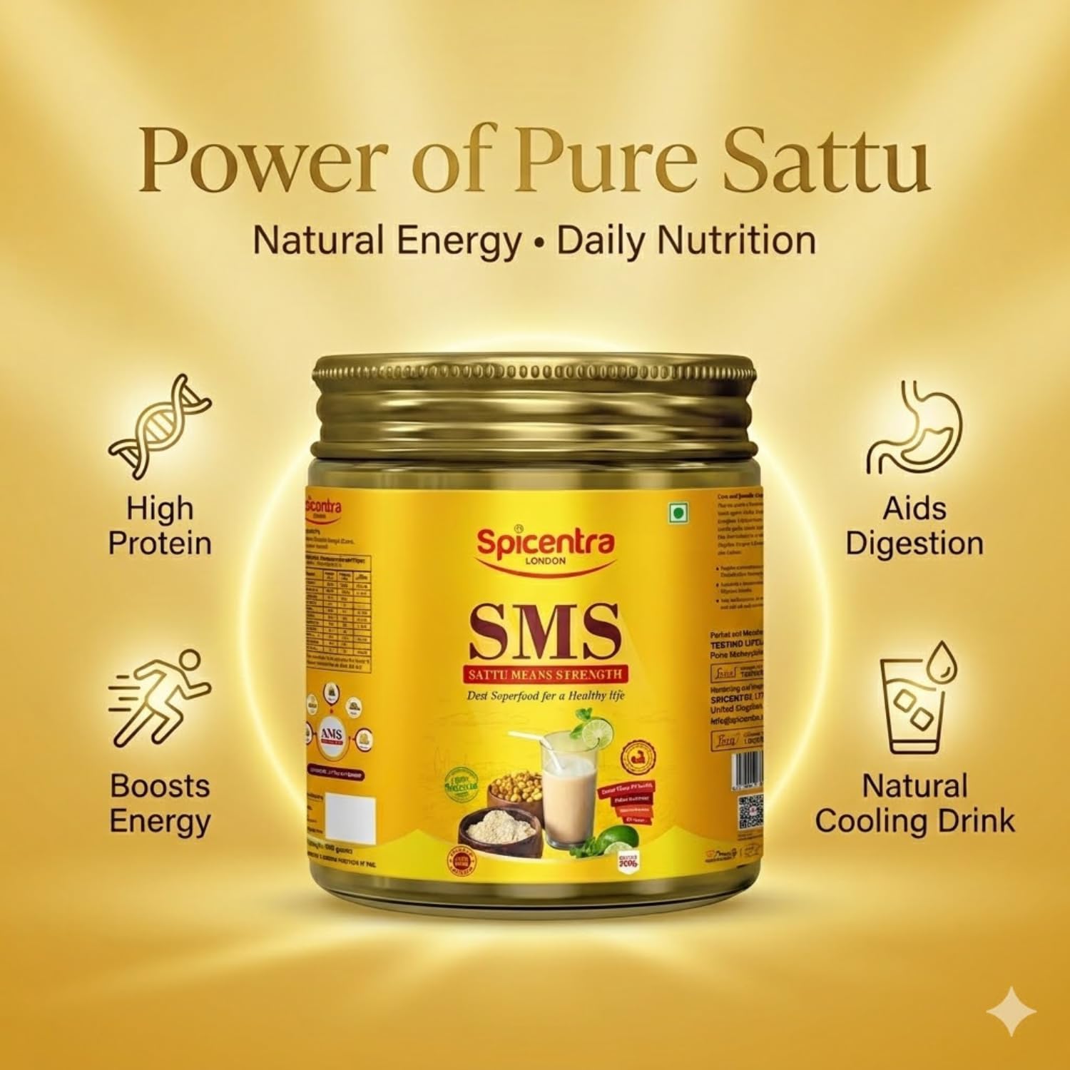 Spicentra Sattu Powder Roasted Bengal Gram, 500g Pack, Chana Sattu Natural Protein Mix, FSSAI Certified, No Artificial Additi
