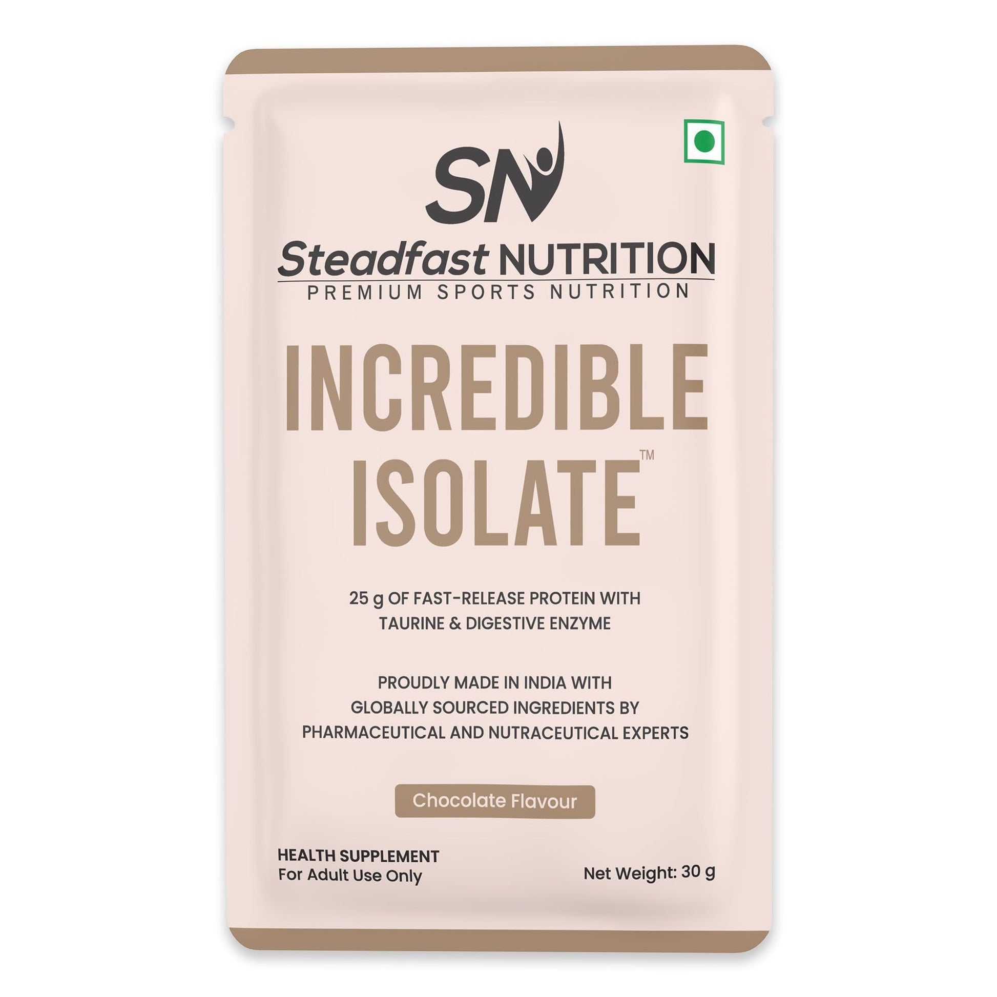 Steadfast Nutrition Incredible Isolate Whey Protein Powder, 900g, 30 Sachets, Low Carb Formula