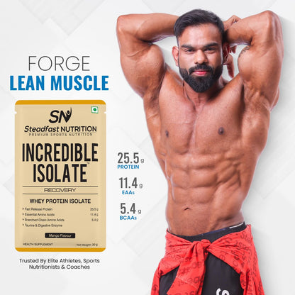Steadfast Nutrition Incredible Isolate Whey Protein Powder, 900g, 30 Sachets, Low Carb Formula - ingredients panel (15)
