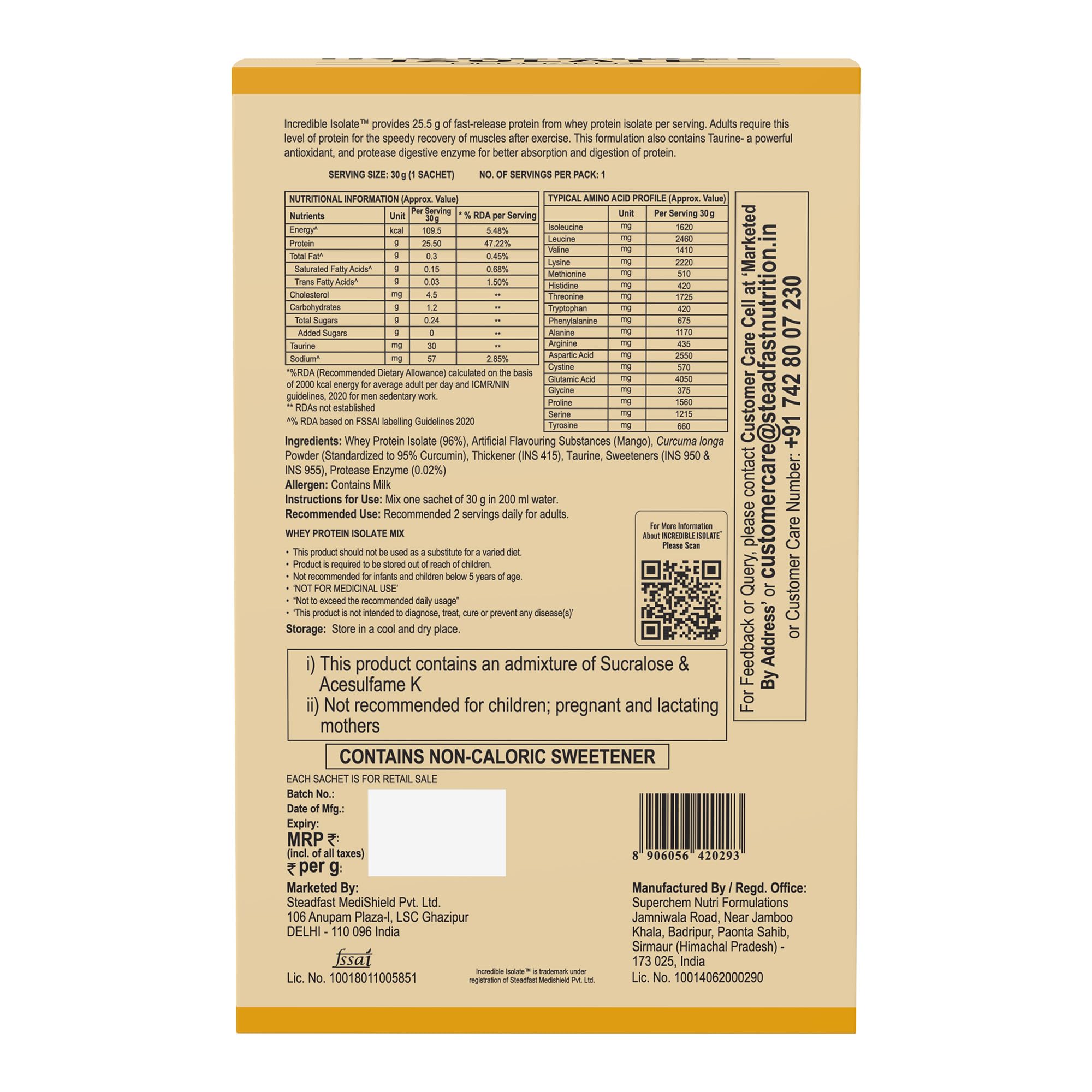 Steadfast Nutrition Incredible Isolate Whey Protein Powder, 900g, 30 Sachets, Low Carb Formula - close-up detail (16)
