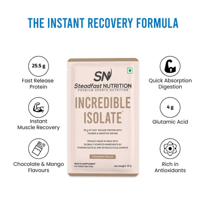 Steadfast Nutrition Incredible Isolate Whey Protein Powder, 900g, 30 Sachets, Low Carb Formula - front view
