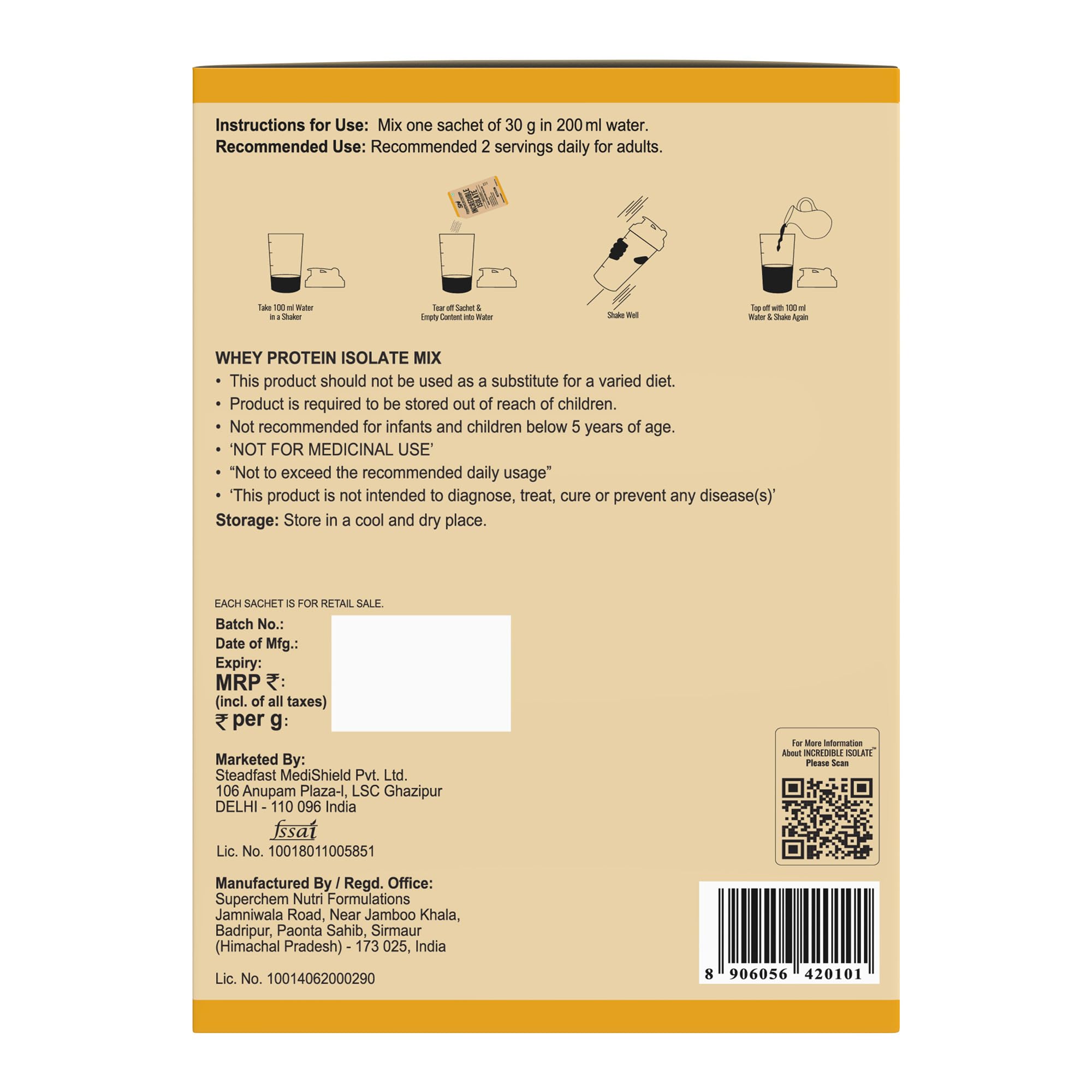 Steadfast Nutrition Incredible Isolate Whey Protein Powder, 900g, 30 Sachets, Low Carb Formula - close-up detail (26)