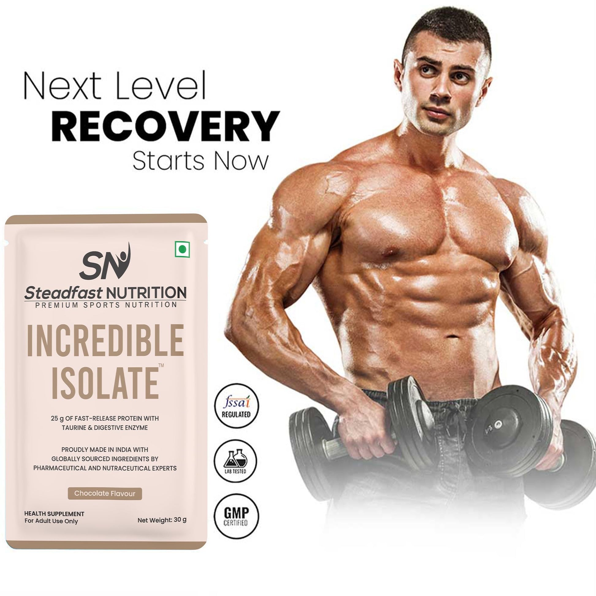 Steadfast Nutrition Incredible Isolate Whey Protein Powder, 900g, 30 Sachets, Low Carb Formula - label detail