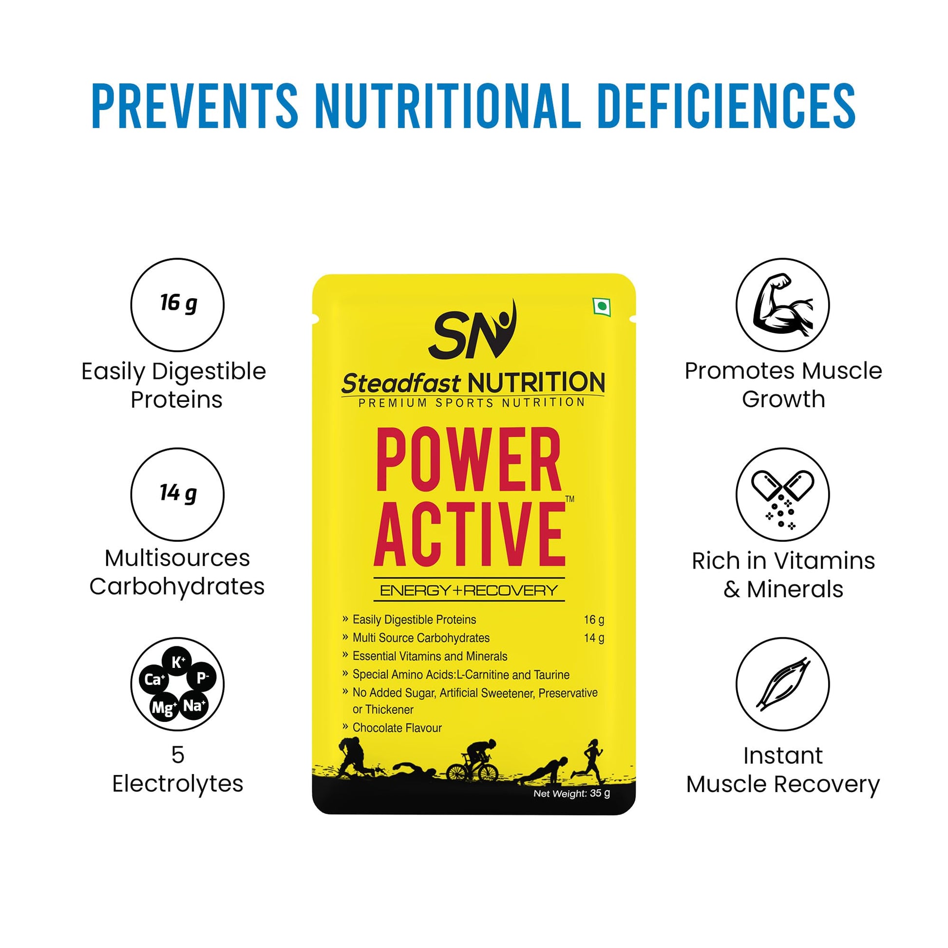 Steadfast Nutrition Power Active Whey Protein Concentrate, Adult Protein Supplement Powder, 35g Serving Sachets - front view