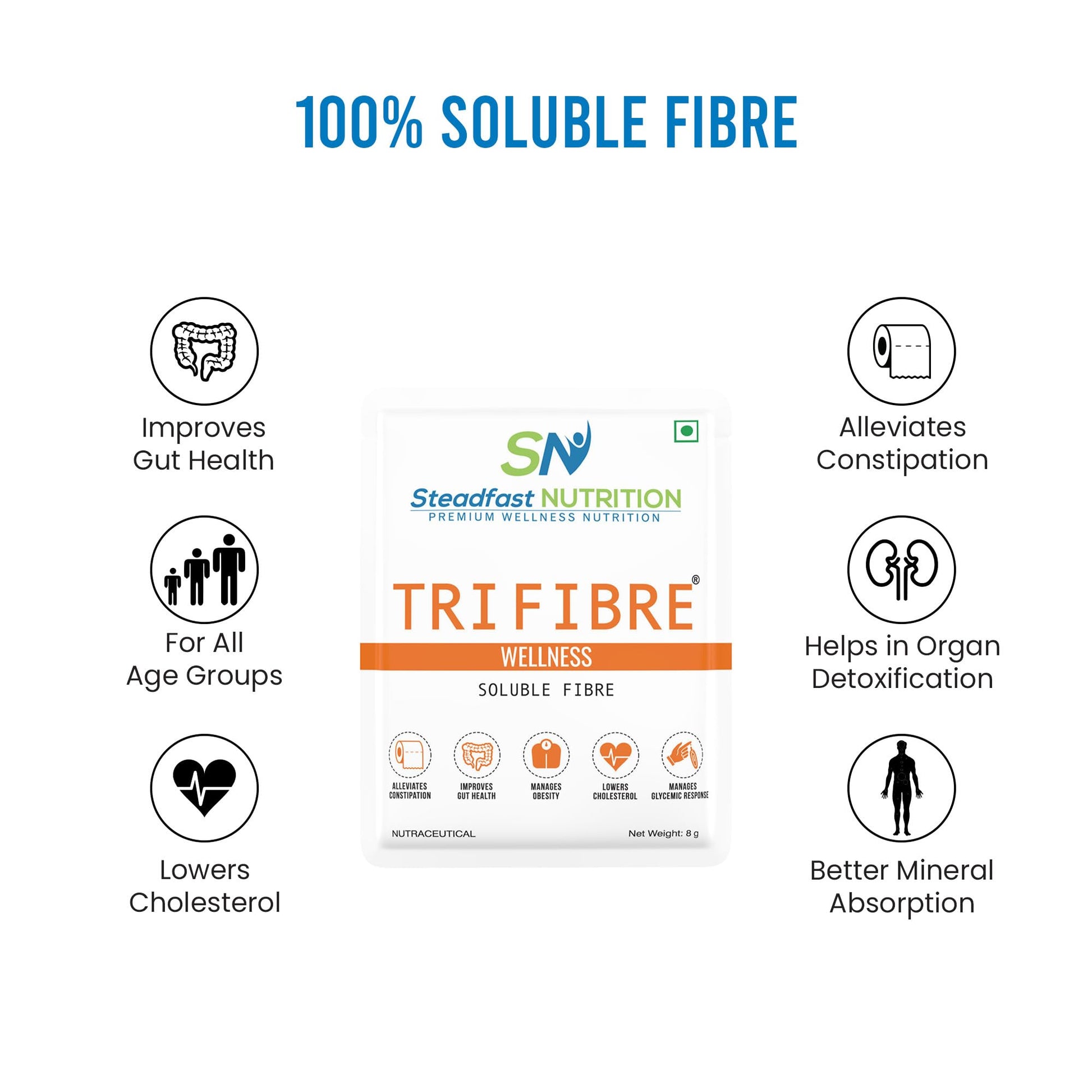 Steadfast Nutrition Tri Fibre Unflavoured Soluble Fiber Supplement Gluten Free - front view