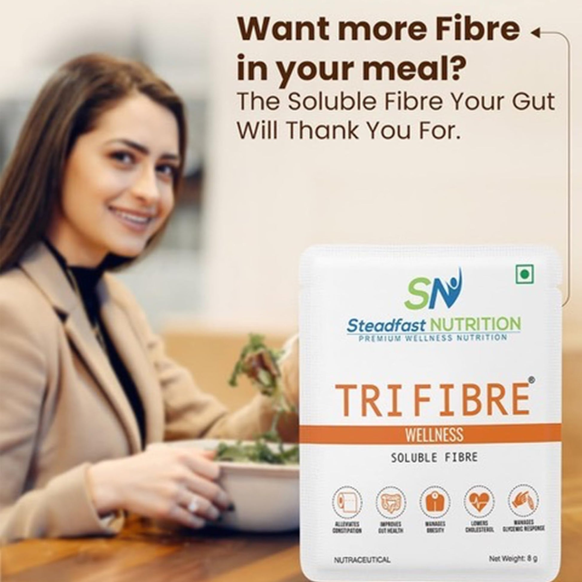 Steadfast Nutrition Tri Fibre Unflavoured Soluble Fiber Supplement Gluten Free - back view