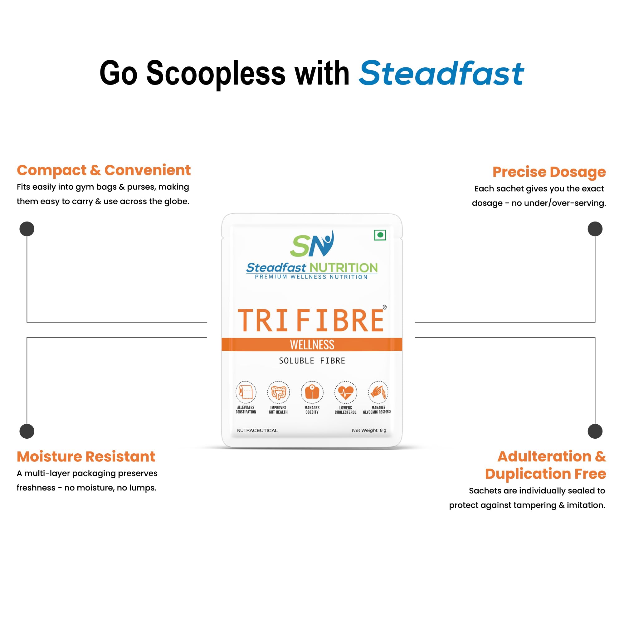 Steadfast Nutrition Tri Fibre Unflavoured Soluble Fiber Supplement Gluten Free - packaging