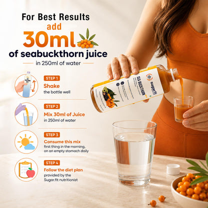 sugar.fit Himalayan Sea Buckthorn Juice with 14 Herbs, Cold Pressed, 1L - packaging