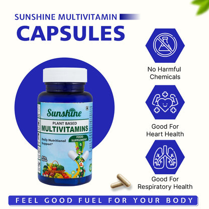 SUNSHINE HEALTH & BEAUTY Multivitamin 45 Ingredients 60 Vegetarian Capsules 30 Day Supply - front view