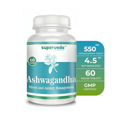 Superveda Ashwagandha Root Extract Tablets, 500mg, 60 Count, Vegan, Non-GMO, Gluten-Free - front view
