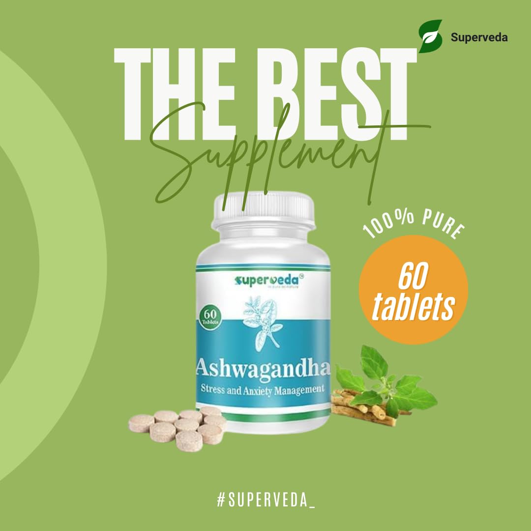 Superveda Ashwagandha Root Extract Tablets, 500mg, 60 Count, Vegan, Non-GMO, Gluten-Free - ingredients panel