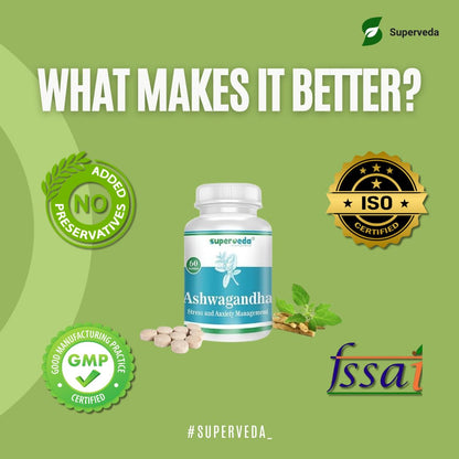 Superveda Ashwagandha Root Extract Tablets, 500mg, 60 Count, Vegan, Non-GMO, Gluten-Free - close-up detail
