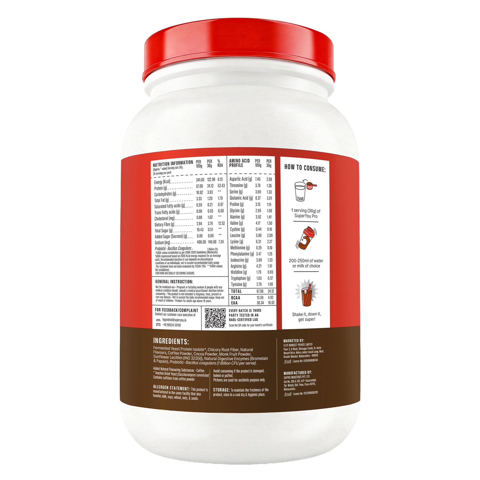 Superyou Pro Fermented Yeast Protein Isolate Protein Supplement Powder, Vegan, 24g Protein - label detail (29)