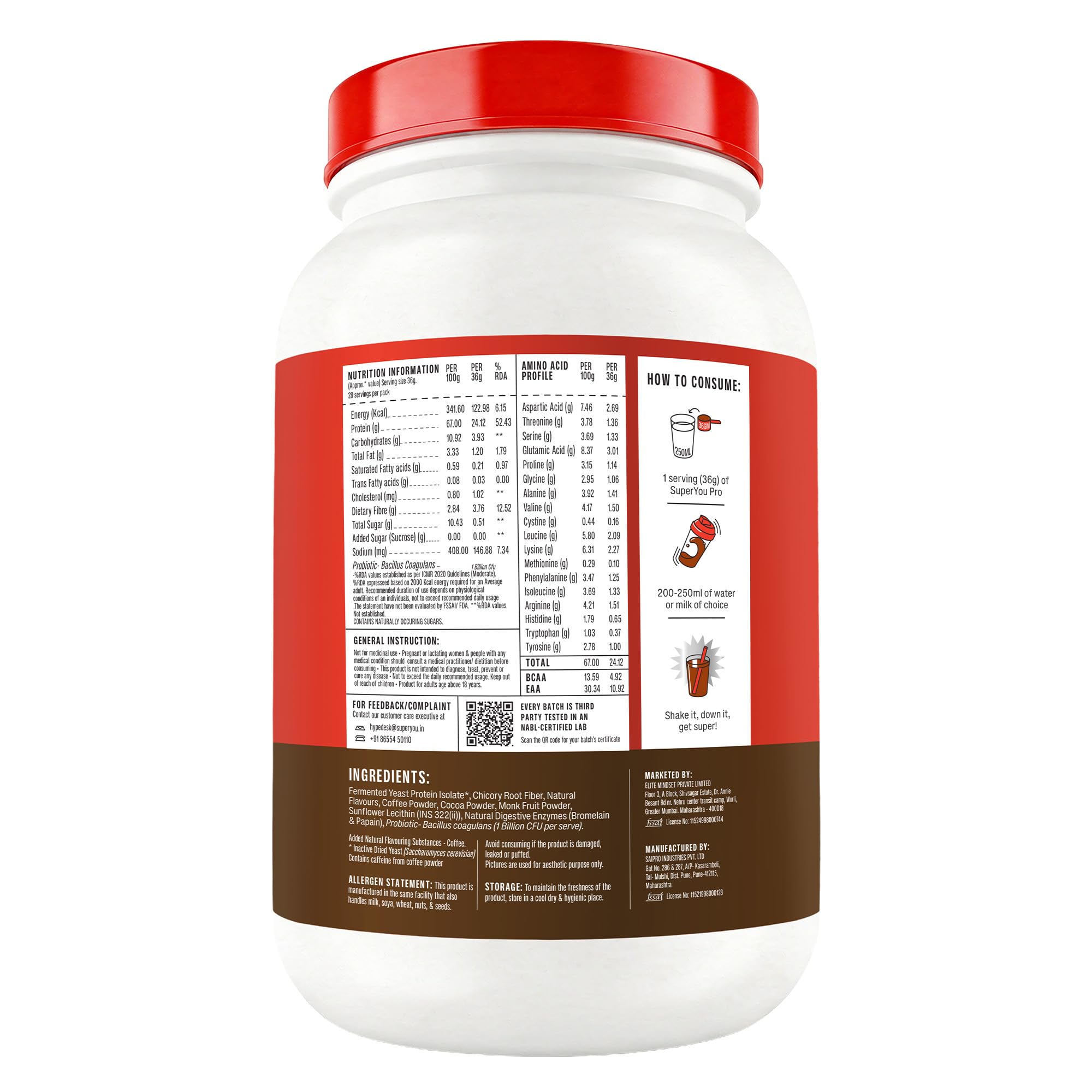 Superyou Pro Fermented Yeast Protein Isolate Protein Supplement Powder, Vegan, 24g Protein - label detail (29)