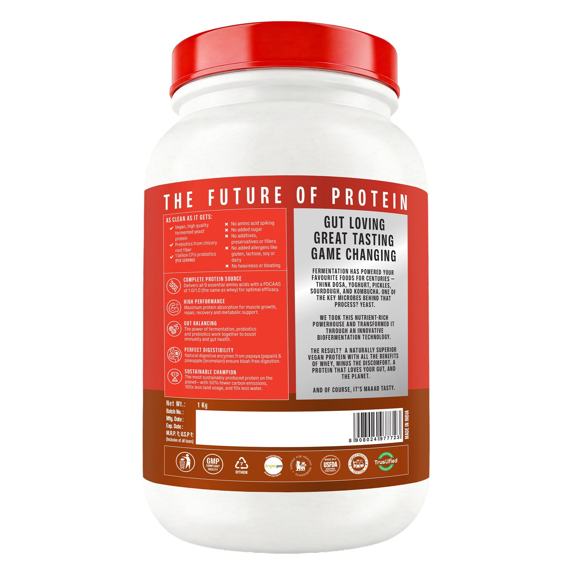 Superyou Pro Fermented Yeast Protein Isolate Protein Supplement Powder, Vegan, 24g Protein - size and scale