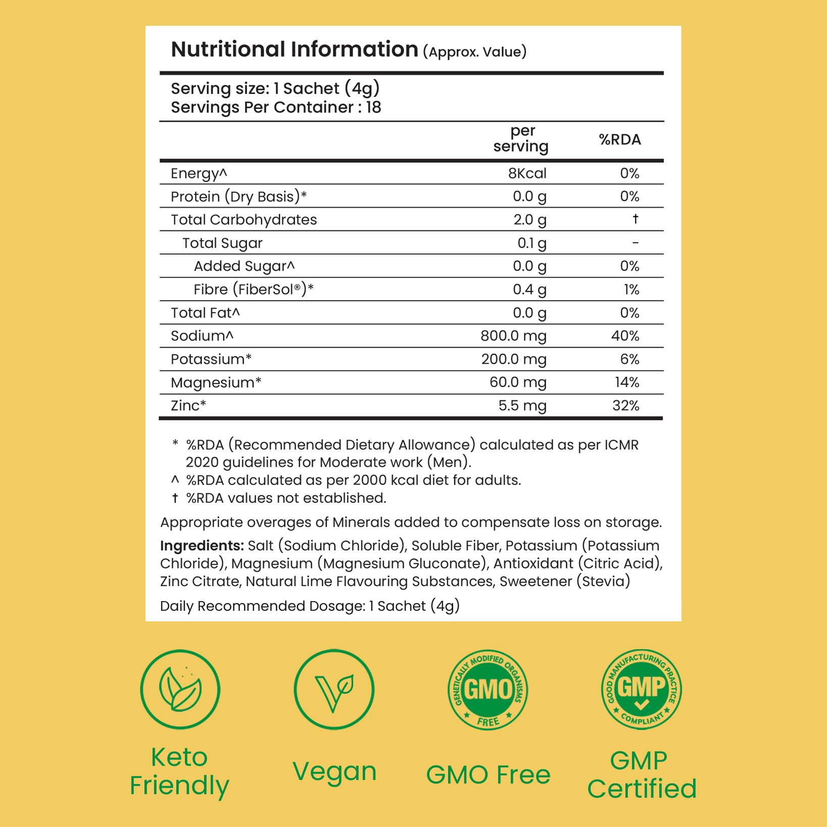 SUPPLY6 Electrolyte Replacement Mix, Zero Added Sugar, Vegan and Keto Friendly, Stick Packs - label detail (24)