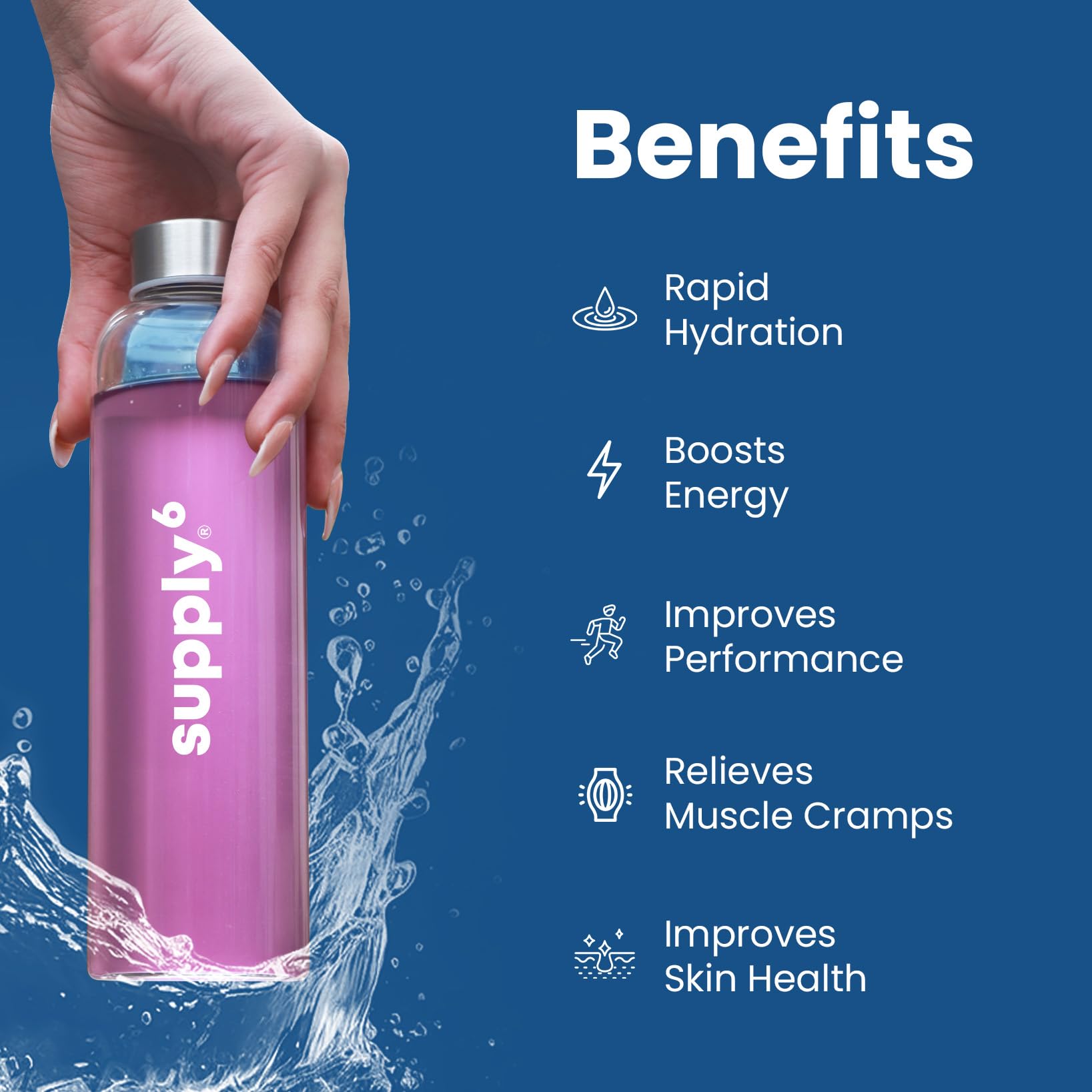 SUPPLY6 Electrolyte Replacement Mix, Zero Added Sugar, Vegan and Keto Friendly, Stick Packs - back view