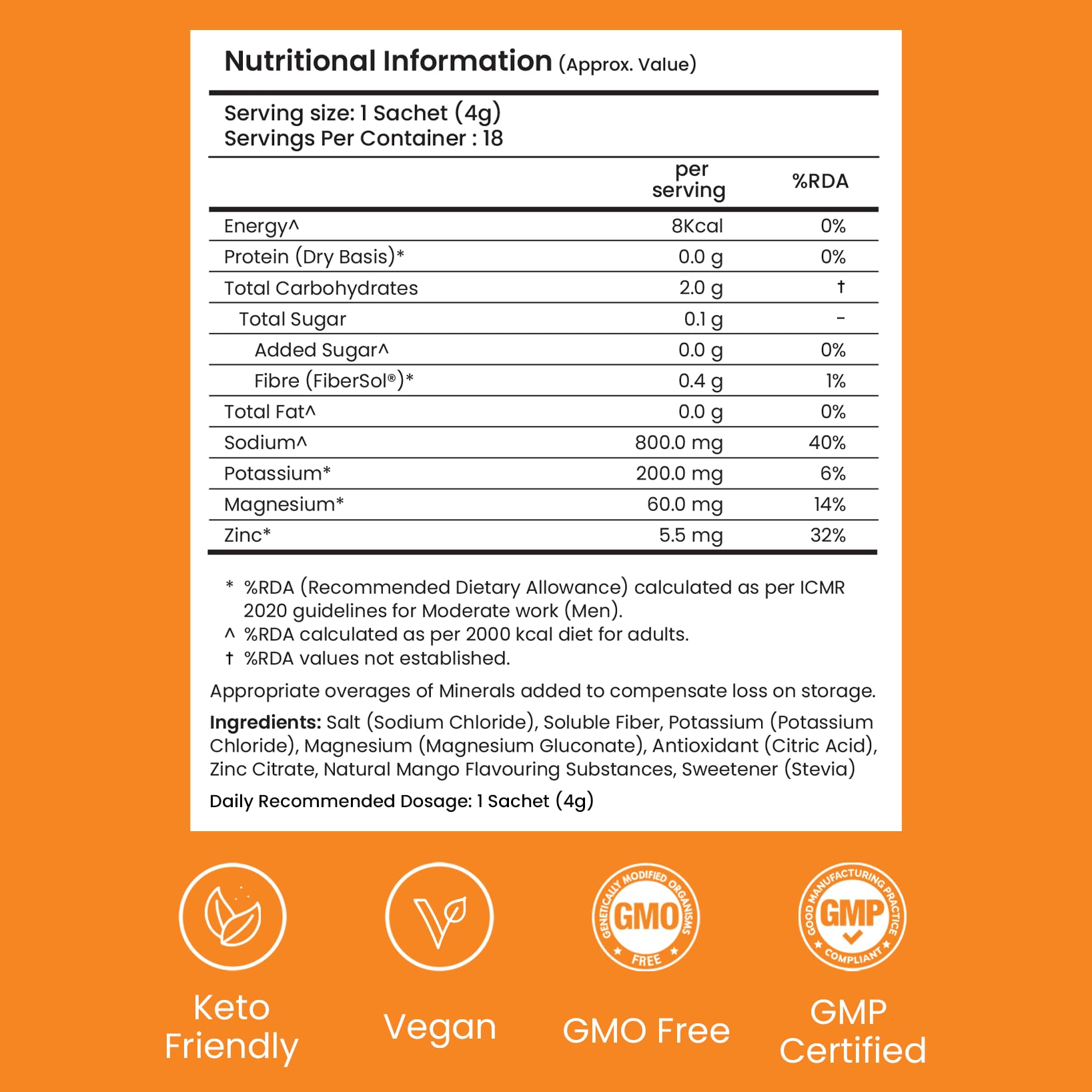 SUPPLY6 Electrolyte Replacement Mix, Zero Added Sugar, Vegan and Keto Friendly, Stick Packs - ingredients panel (37)
