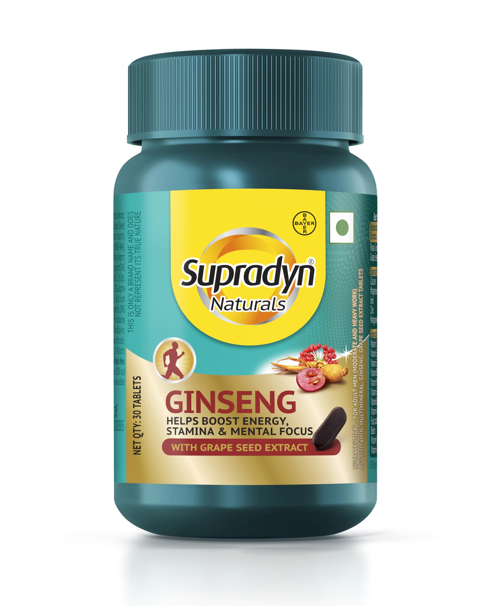 Supradyn Naturals Ginseng Multivitamin Tablets for Men, 12 Vitamins & 5 Minerals, Vegetarian, Sugar-Free