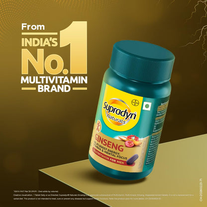 Supradyn Naturals Ginseng Multivitamin Tablets for Men, 12 Vitamins & 5 Minerals, Vegetarian, Sugar-Free - label detail