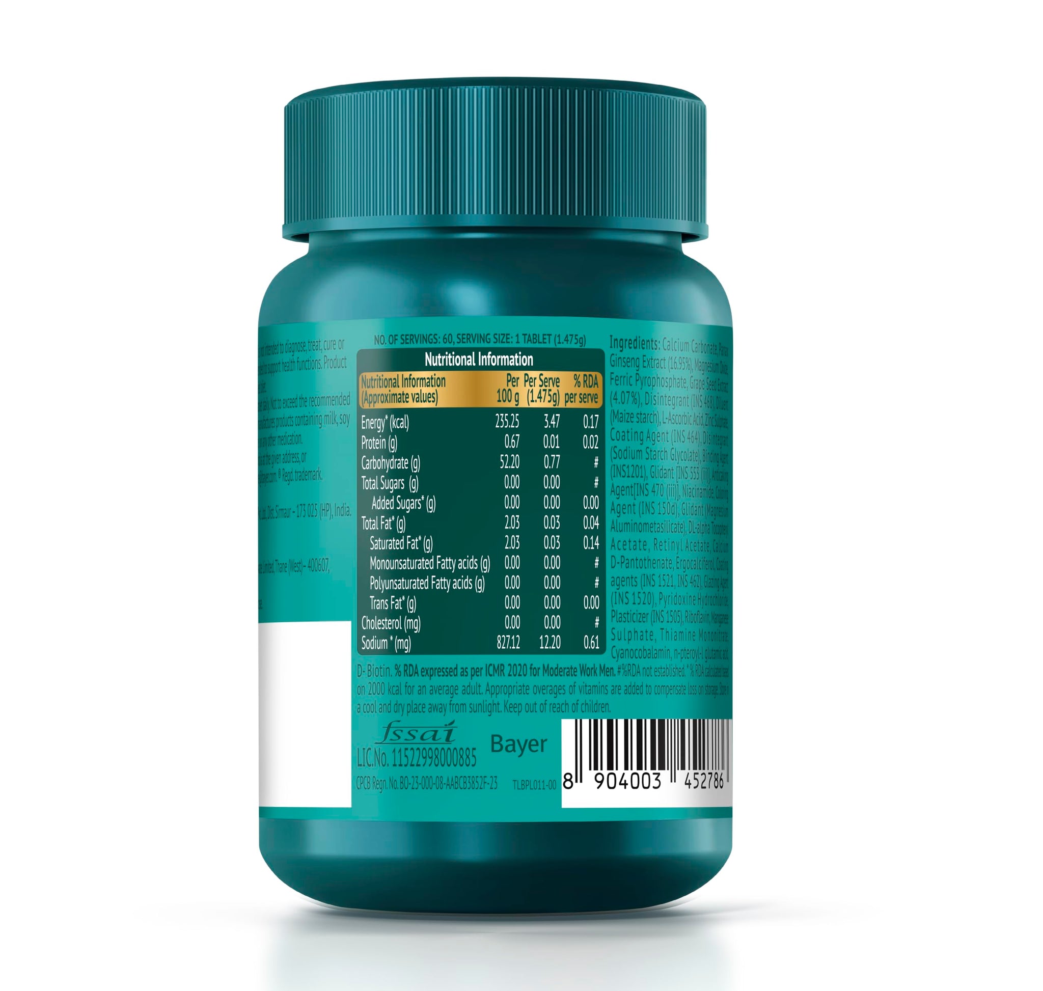 Supradyn Naturals Ginseng Multivitamin Tablets for Men, 12 Vitamins & 5 Minerals, Vegetarian, Sugar-Free - front view (9)