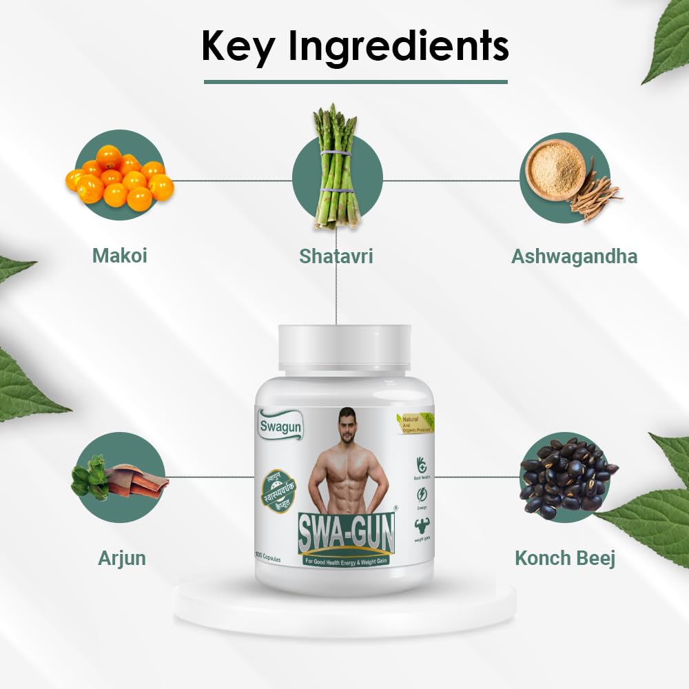 SWAGUN Ayurvedic Herbal Supplement Capsules, 100 Count, with Ashwagandha Shatavari Shilajit Amla, Vegan Non-GMO, GMP-Certifie