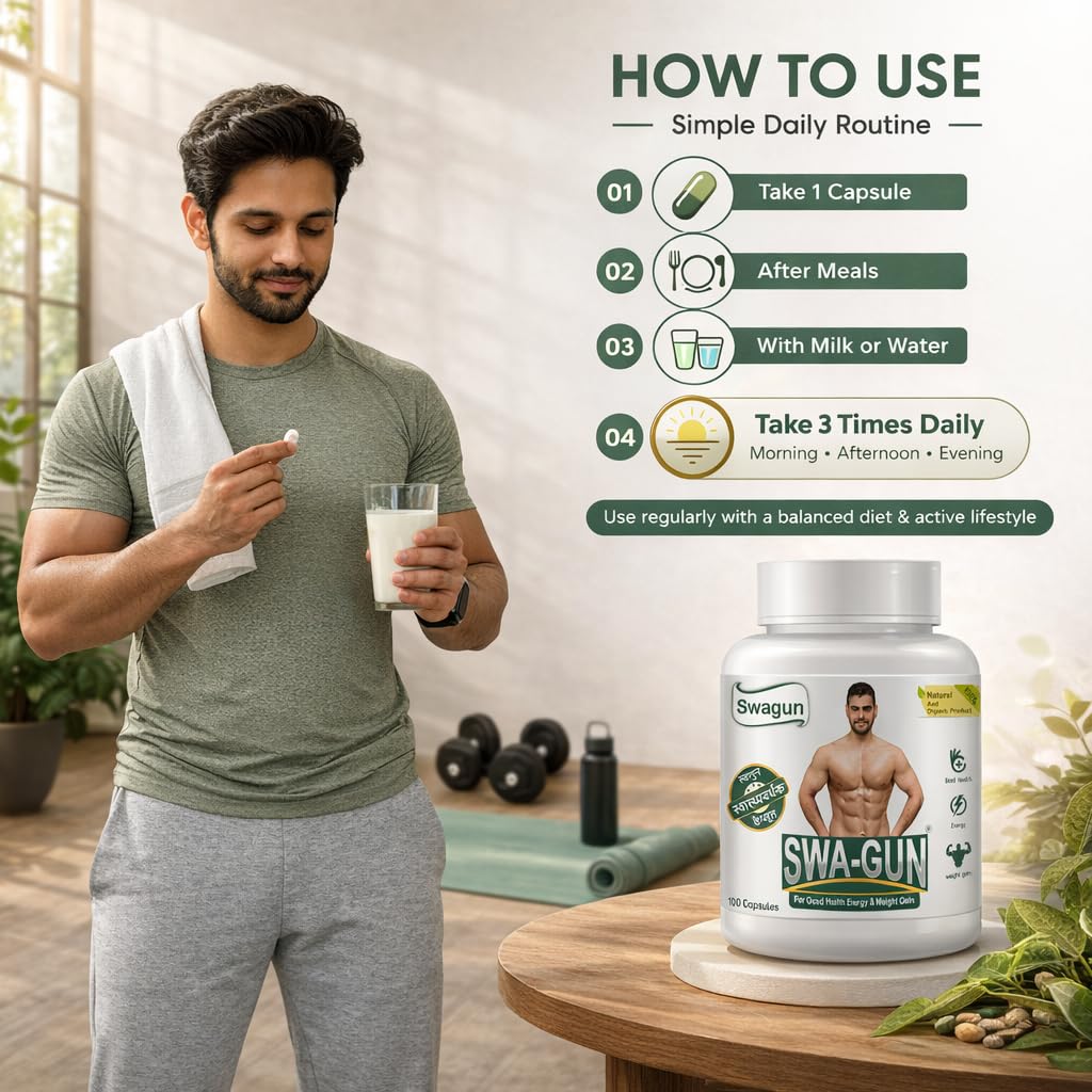 SWAGUN Ayurvedic Herbal Supplement Capsules, 100 Count, with Ashwagandha Shatavari Shilajit Amla, Vegan Non-GMO, GMP-Certifie
